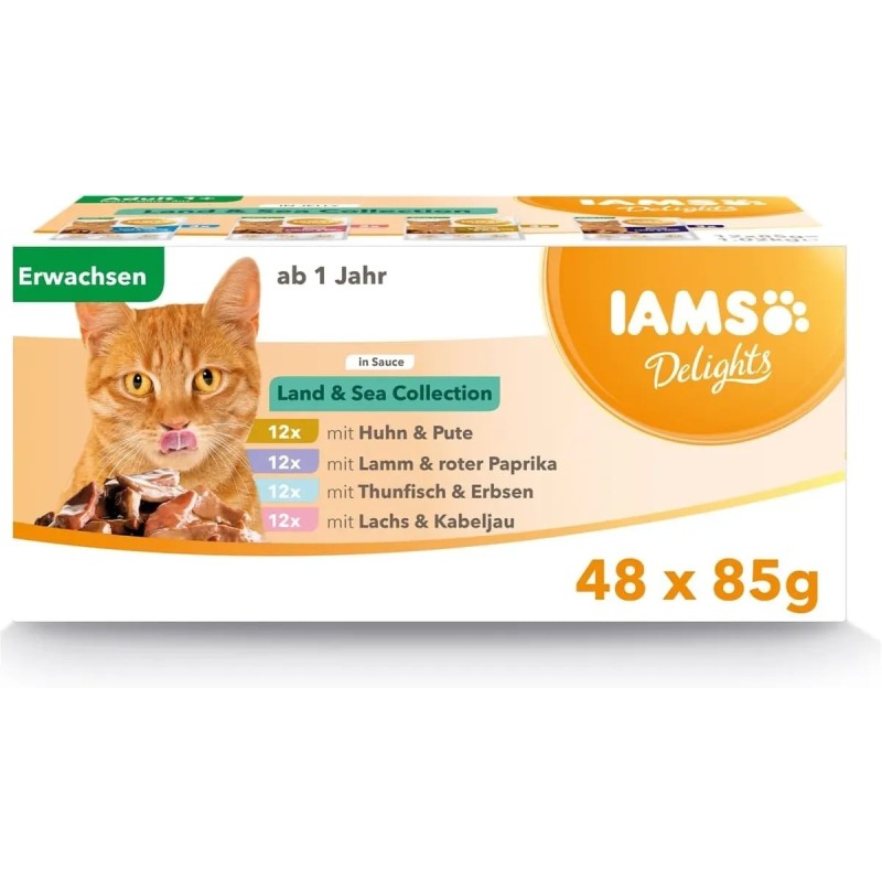 IAMS Delights Adult All Breeds Land&amp,Sea In Gravy 48 X 85 g