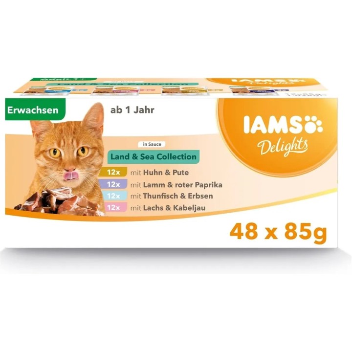 IAMS Delights Adult All Breeds Land&amp,Sea In Gravy 48 X 85 g
