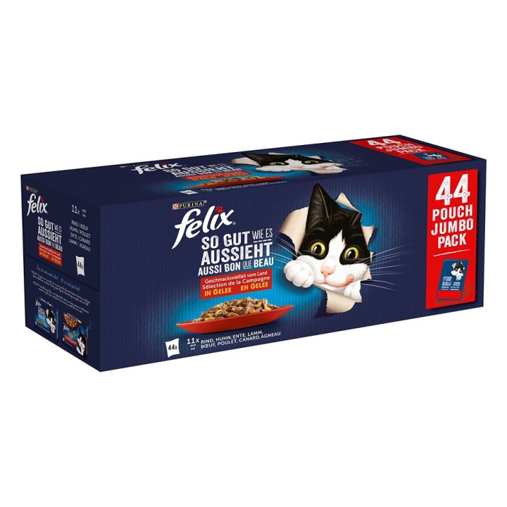 Felix "So gut wie es aussieht" Pouches 44 x 85 g - Huhn, Rind, Ente, Lamm