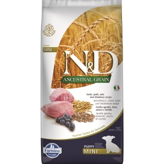 FARMINA N&amp,D Ancestral Grain Dog Lamb &amp, Blueberry Puppy Mini 7 kg für Welpen kleiner Rassen