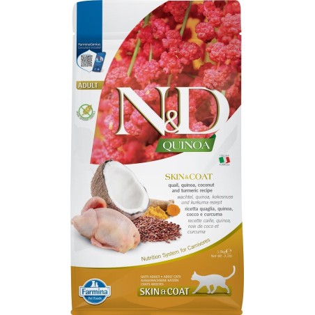 FARMINA N&amp,D Cat Quinoa Adult SKIN &amp, COAT quail, coconut 1,5 kg