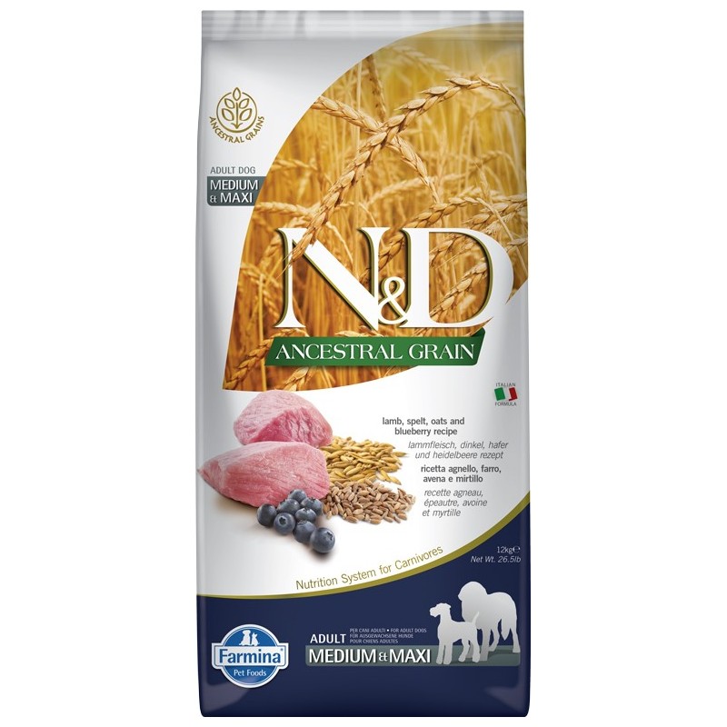 FARMINA N&amp,D Lamm, Dinkel, Hafer &amp, Heidelbeere Adult Medium Maxi 12 kg