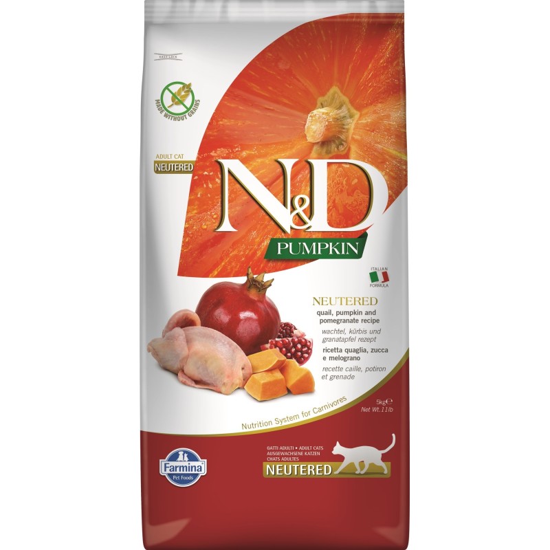 FARMINA N&amp,D WACHTEL, KÜRBIS &amp, GRANATAPFEL FÜR KASTRIERTE KATZEN ADULT 5 kg