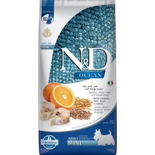 FARMINA N&amp,D Ocean Kabeljau, Dinkel, Hafer &amp, Orange Mini Trockenfutter für Hunde 7kg