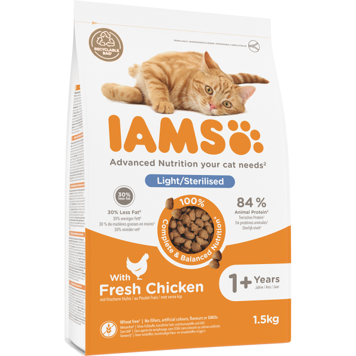 IAMS for Vitality Sterilised Futter für ausgewachsene Katzen nach der Kastration mit Huhn 1,5 kg