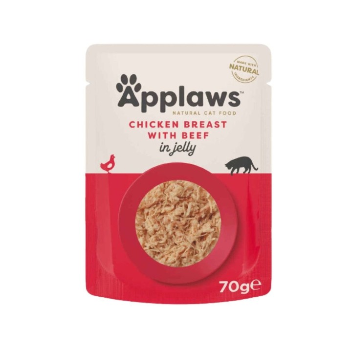 Applaws Katzen Nassfutter in Pouch-Beuteln Huhn mit Rind in Gelee 70g