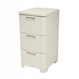 CURVER Regal mit Schubladen STYLE Rattanoptik 3 x 13,5 Liter cremig