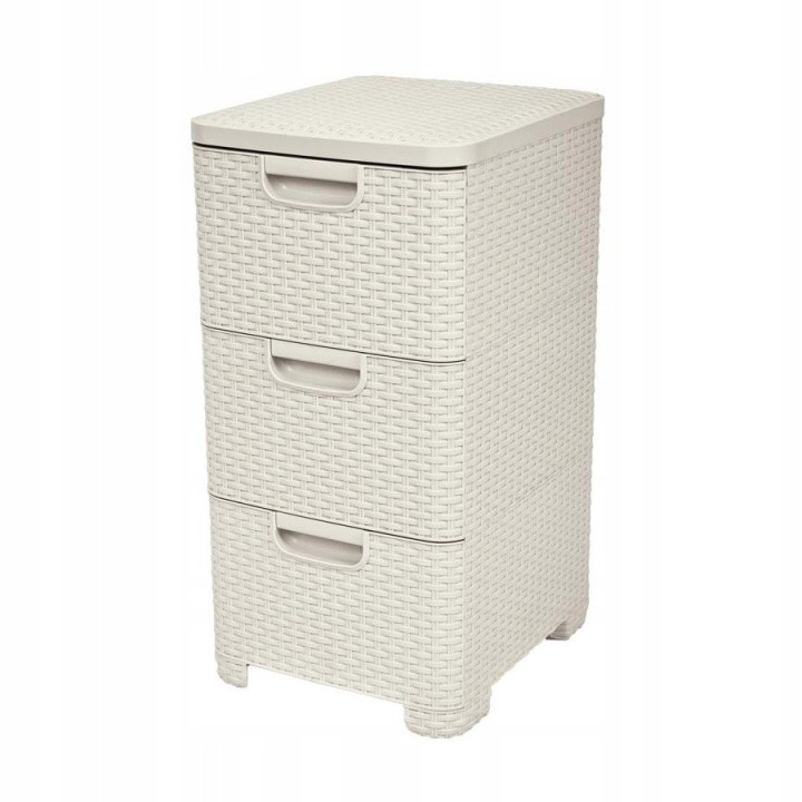 CURVER Regal mit Schubladen STYLE Rattanoptik 3 x 13,5 Liter cremig