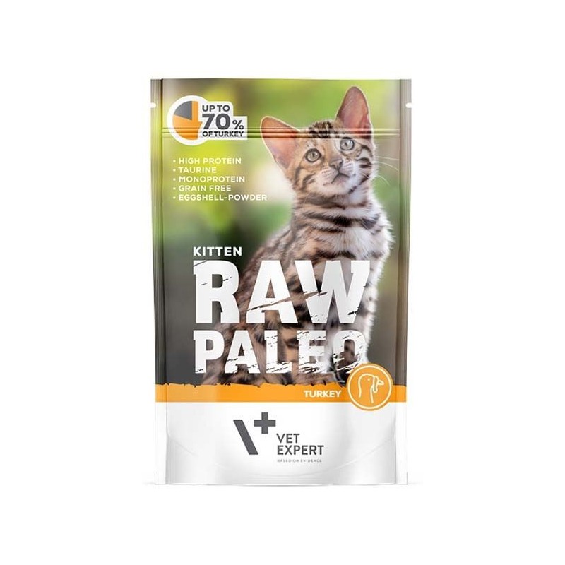 VETEXPERT Katzen-Nassfutter Raw Paleo Kitten Truthahn 100g