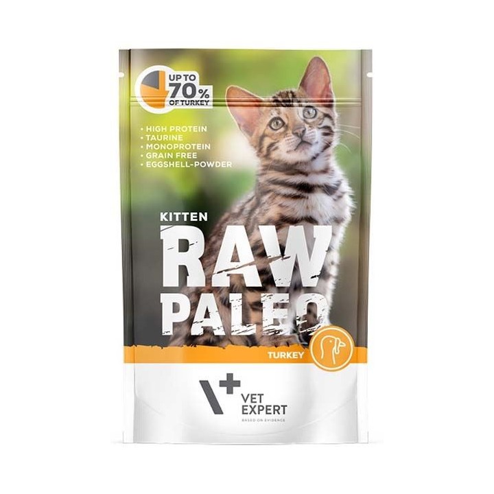 VETEXPERT Katzen-Nassfutter Raw Paleo Kitten Truthahn 100g