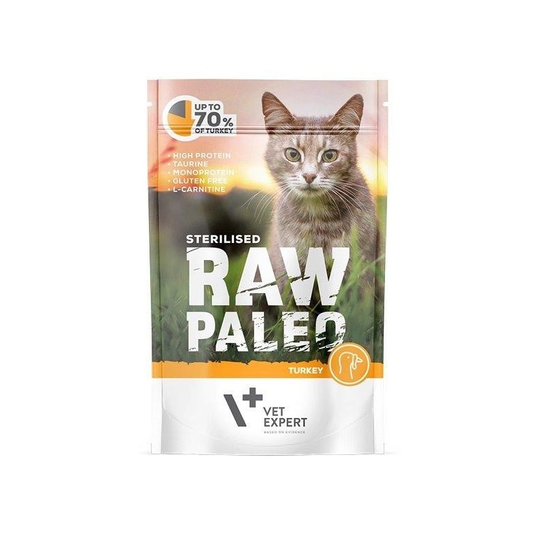 VETEXPERT Katzen-Nassfutter Raw Paleo Sterilised Truthahn 100G