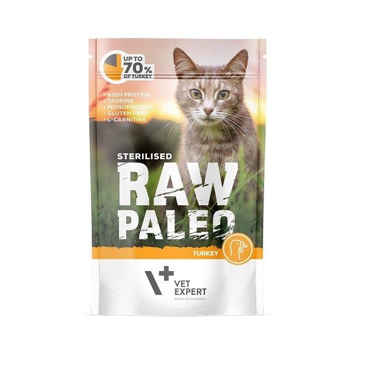 VETEXPERT Katzen-Nassfutter Raw Paleo Sterilised Truthahn 100G