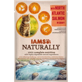 IAMS Naturally erwachsene Katze mit Lachs aus dem Nordatlantik in Sauce 85 g
