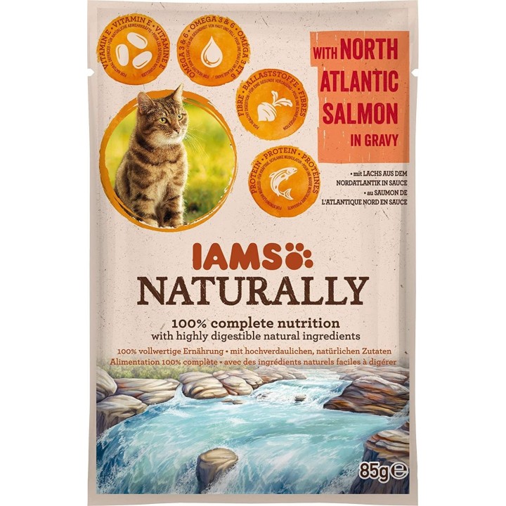 IAMS Naturally erwachsene Katze mit Lachs aus dem Nordatlantik in Sauce 85 g