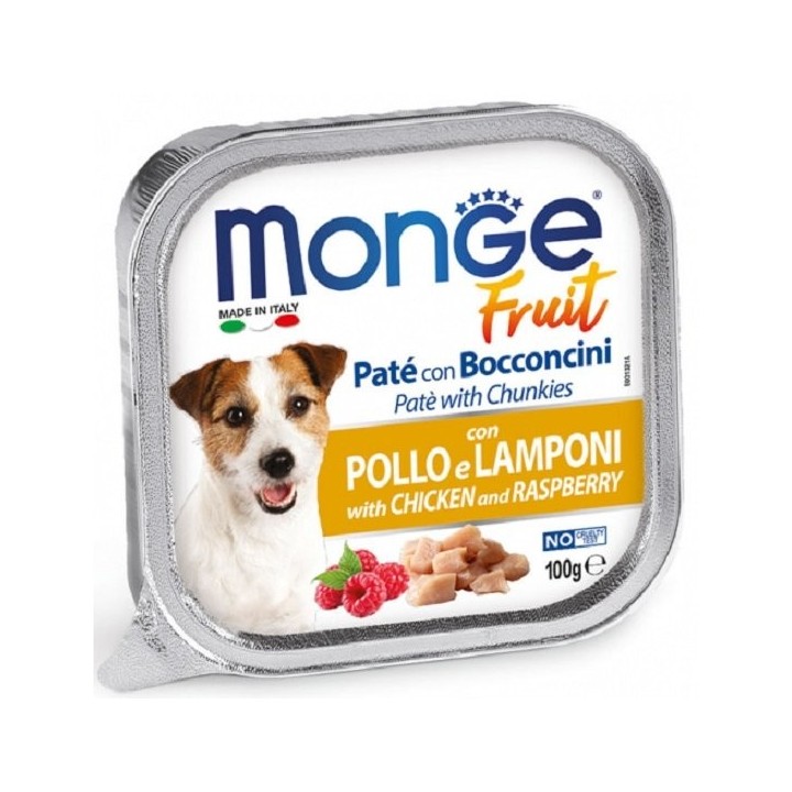 MONGE Fruit Dog Pastete mit Hühnchen und Himbeeren 100 g