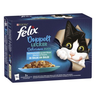 Felix "Doppelt lecker - So gut wie es aussieht" Pouches 12 x 85 g - Seelachs & Lachs, Lachs & Sardine, Hering & Forelle, Fore