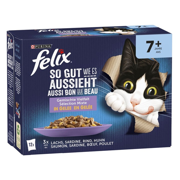Felix "So gut wie es aussieht" Senior Pouches 48 x 85 g - Rind, Huhn, Sardine, Lachs