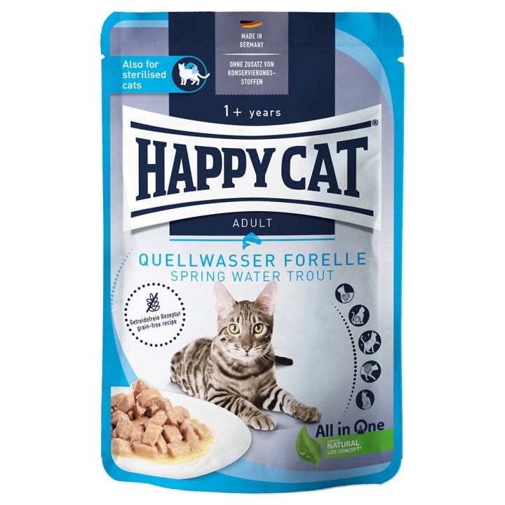 Happy Cat Pouch Meat in Sauce 12 x 85 g  - Quellwasser-Forelle