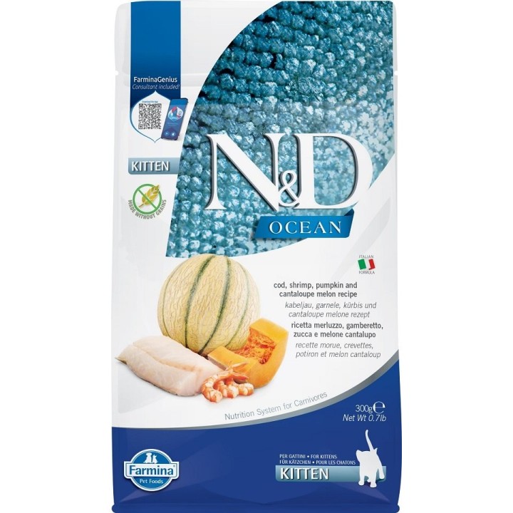 FARMINA N&amp,D Ocean Cat Kitten Kabeljau, Garnelen, Kürbis &amp, Cantaloupe-Melone 300 g
