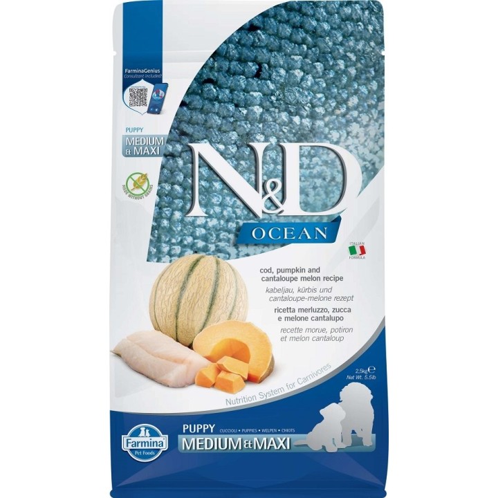 FARMINA N&amp,D Ocean Dog Puppy Medium &amp, Maxi cod, pumpkin &amp, cantaloupe melon 2.5 kg