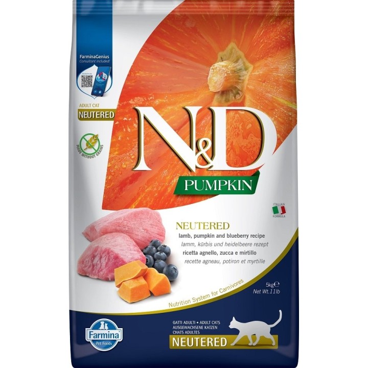 FARMINA N&amp,D Pumpkin Cat Neutered Adult lamb &amp, blueberry 5 kg