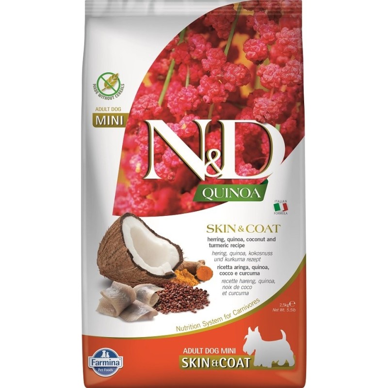 FARMINA N&amp,D Quinoa Dog Skin&amp,Coat Adult Mini Hering, Kokosnuss 2.5 kg