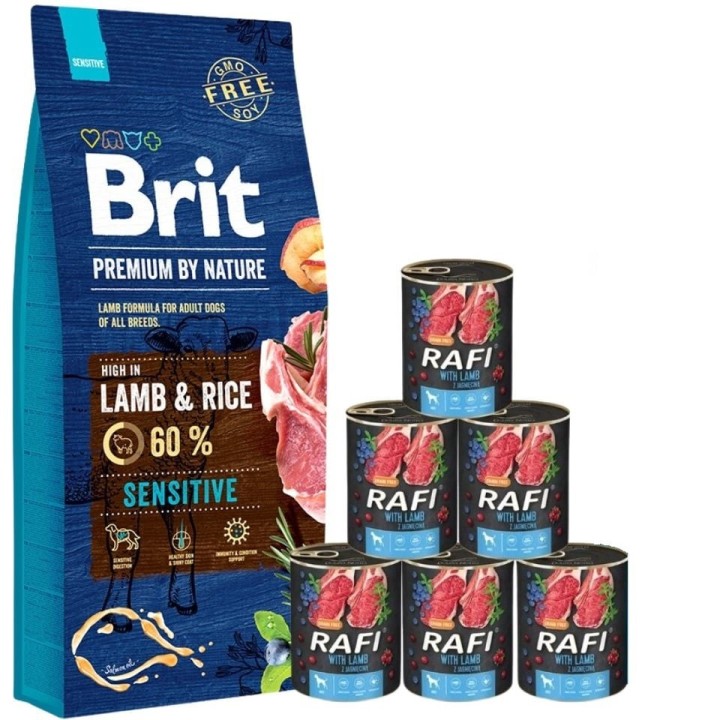 BRIT Premium By Nature Sensitive Lamb 15 kg + Nassfutter mit Lamm 6x400 g