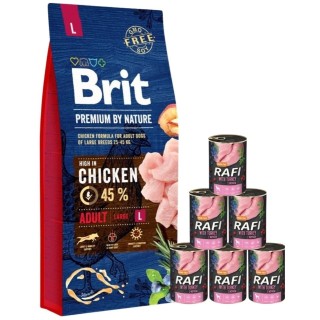 BRIT Premium By Nature Adult Large L 15 kg + Nassfutter mit Pute 6x400 g
