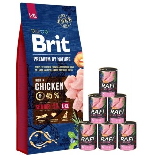 BRIT Premium By Nature Senior Large Extra Large L+XL 15 kg + RAFI Nassfutter mit Pute 6x400 g
