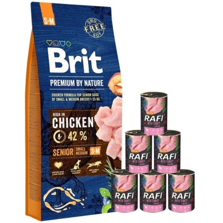 BRIT Premium By Nature Senior Small Medium S+M 15 kg + Nassfutter mit Truthahn 6x400 g