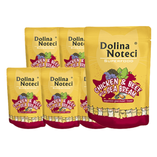 DOLINA NOTECI Superfood Huhn, Rind, Kabeljau 10x85g Nassfutter für Katzen