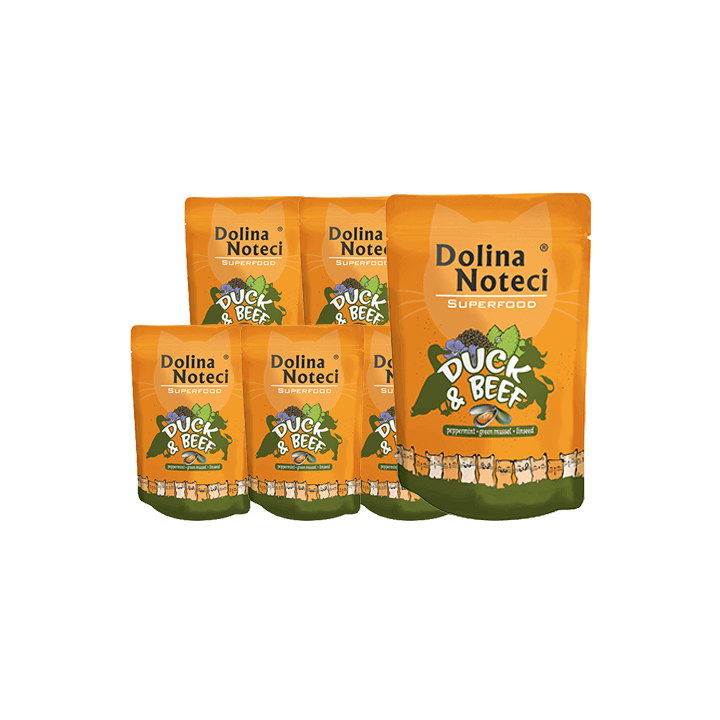 DOLINA NOTECI Superfood Ente und Rindfleisch 10x85g Nassfutter für Katzen