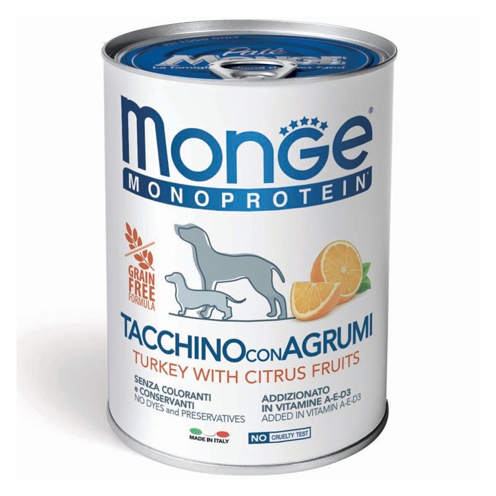 MONGE Dog Fruit Monoprotein Pute mit Reis und Orange 400 g