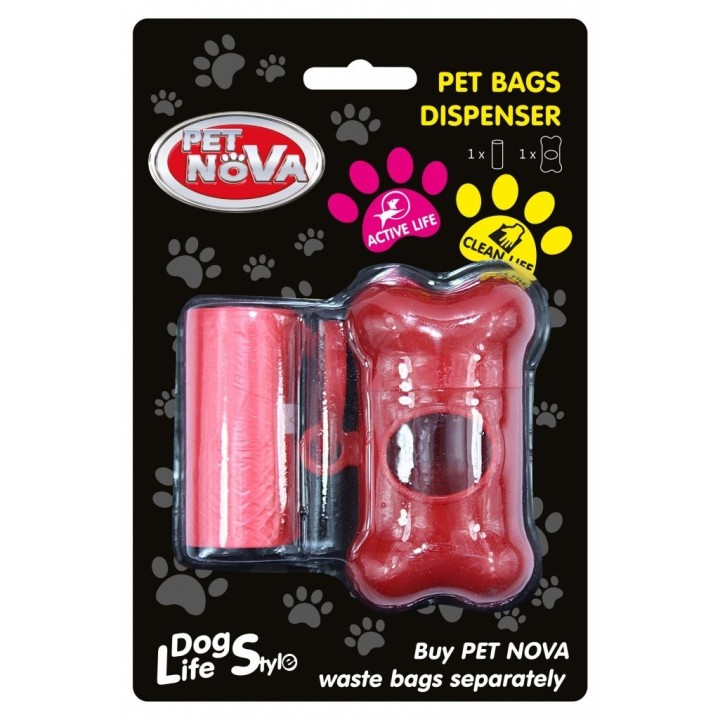 PET NOVA Kotbeutelspender + inklusive Rolle 20 St Rot