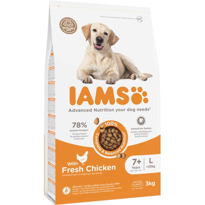 IAMS for Vitality Senior für ältere Hunde großer Rassen mit frischem Huhn 3 kg
