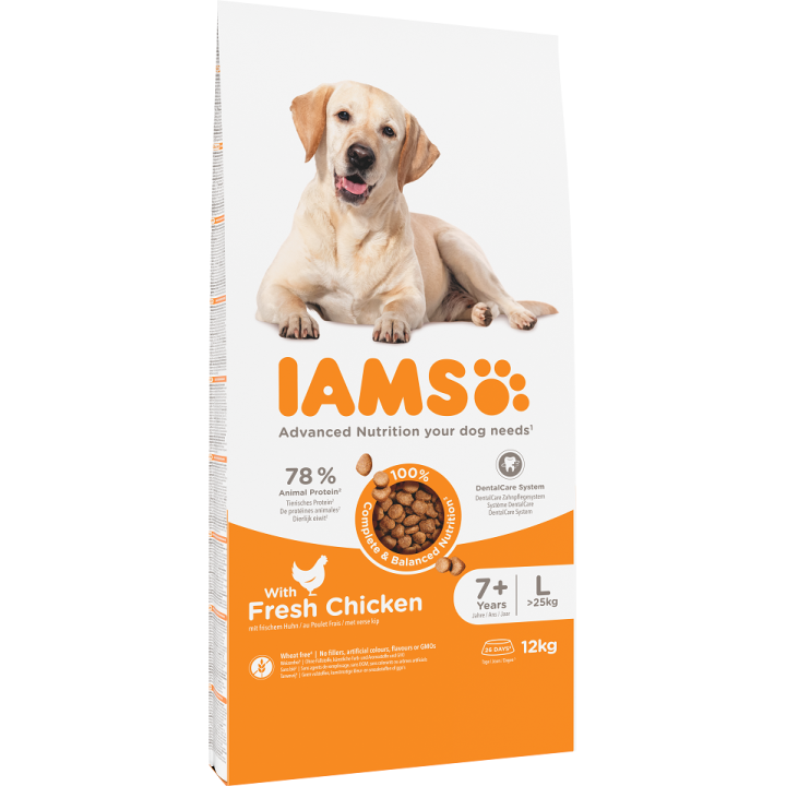IAMS for Vitality Senior für ältere Hunde großer Rassen mit frischem Huhn 12 kg