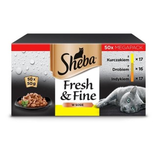 SHEBA Fresh&amp,Fine 50x50 g Saucenbeutel für Huhn, Geflügel und Pute