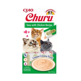 INABA Churu Cat cremiges Katzenleckerli mit Huhn und Thunfisch 4x14g