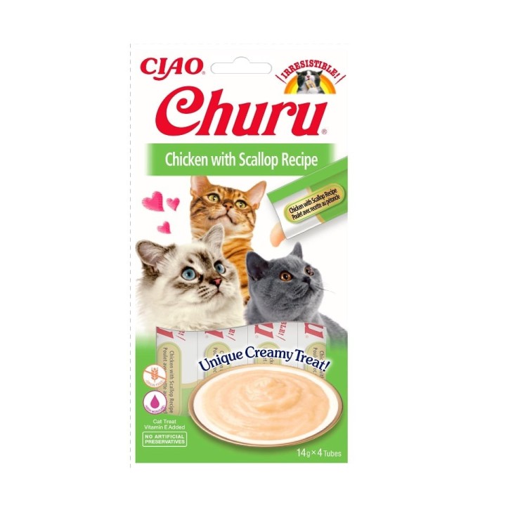 INABA Churu Cat Püree Huhn mit Jakobsmuschel 4 x 14 g
