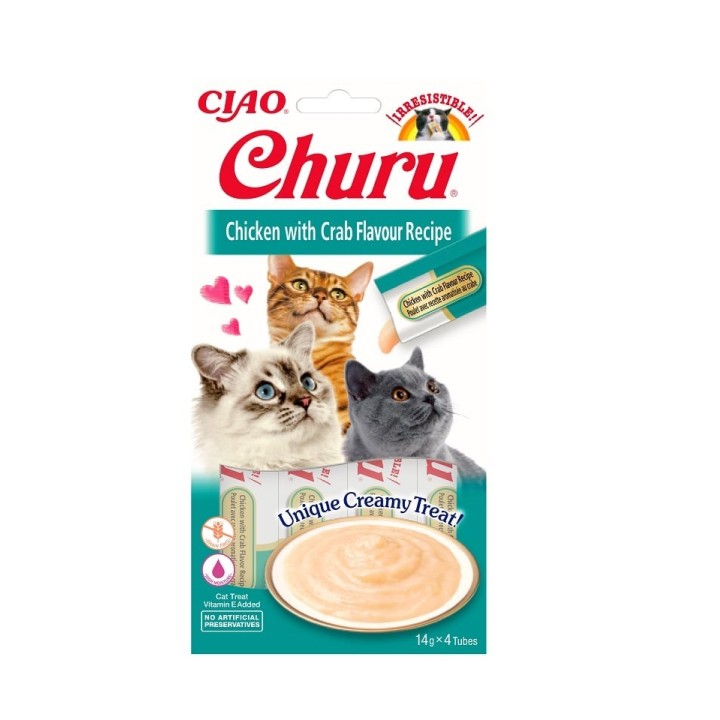 INABA Churu Cat cremiges Katzenleckerli mit Huhn und Krabben 56 g
