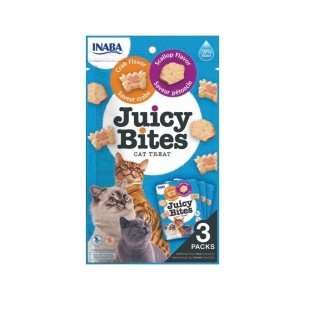 INABA Juicy Bites Katzen Leckerlie Knabbertaschen mit saftigem Kern in lustigen Formen - Jakobsmuschel und Krabbe 33,9g