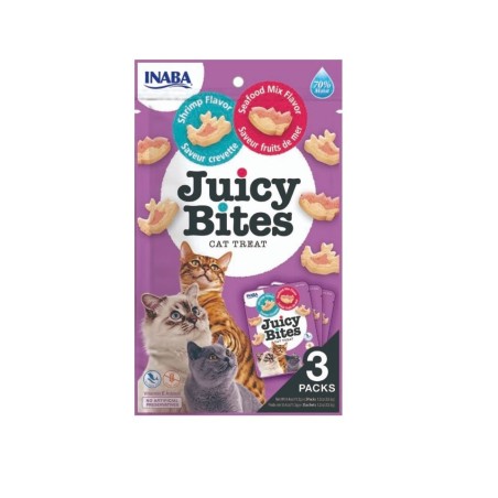 INABA Juicy Bites Knabbertaschen mit saftigem Kern in lustigen Formen Garnelen und Meeresfrüchte 33,9 g (3x11,3 g)