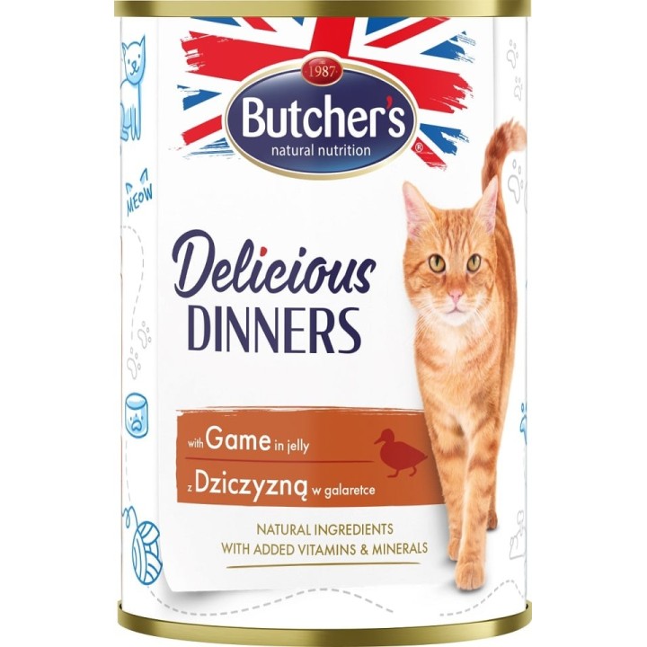 BUTCHER'S Delicious Dinners Katzenfutter, Stücke mit Wildfleisch in Gelee 400g