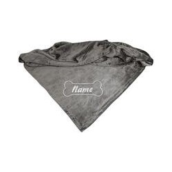 Schecker - Bestickte Mikrofaserdecke Premium [Silbergrau - Knochen mit Name]
