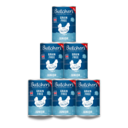 BUTCHER'S Original Junior, Hundefutter, Hühnerstücke in Gelee 6 x 400g
