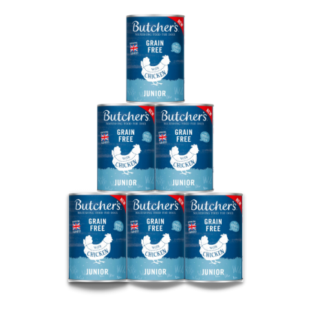BUTCHER'S Original Junior, Hundefutter, Hühnerstücke in Gelee 6 x 400g
