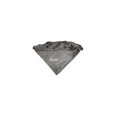 Schecker - Bestickte Mikrofaserdecke Premium [Silbergrau - Hund mit Name]