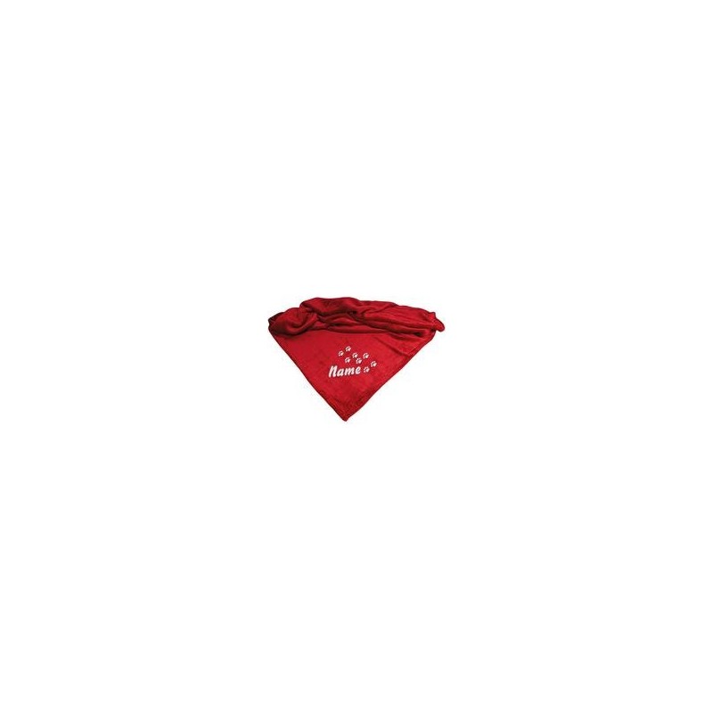 Schecker - Bestickte Mikrofaserdecke Premium [Rot - Pfotenspur mit Name]