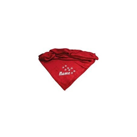 Schecker - Bestickte Mikrofaserdecke Premium [Rot - Pfotenspur mit Name]