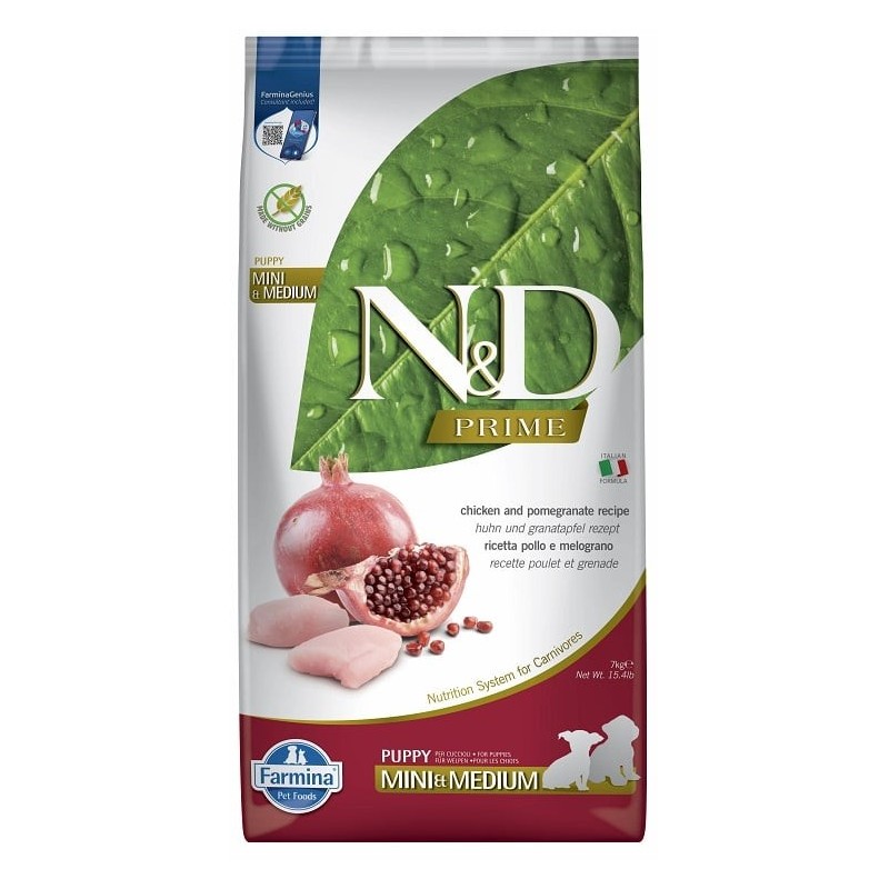 FARMINA N&amp,D PRIME PUPPY MINI &amp, MEDIUM Welpenfutter mit Huhn und Granatapfel 7 kg